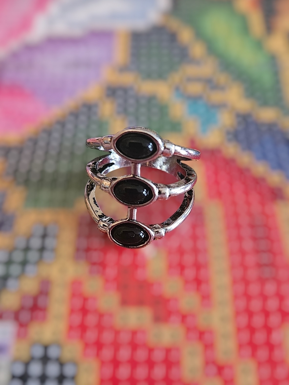 Silver Stackable Rings with Black Stones - Picture 2 of 3